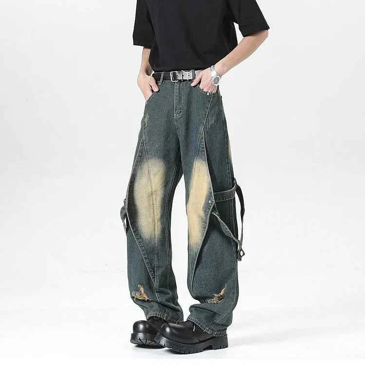 Effortless Streetwear Oversize Blue Gothic Cargo Jeans