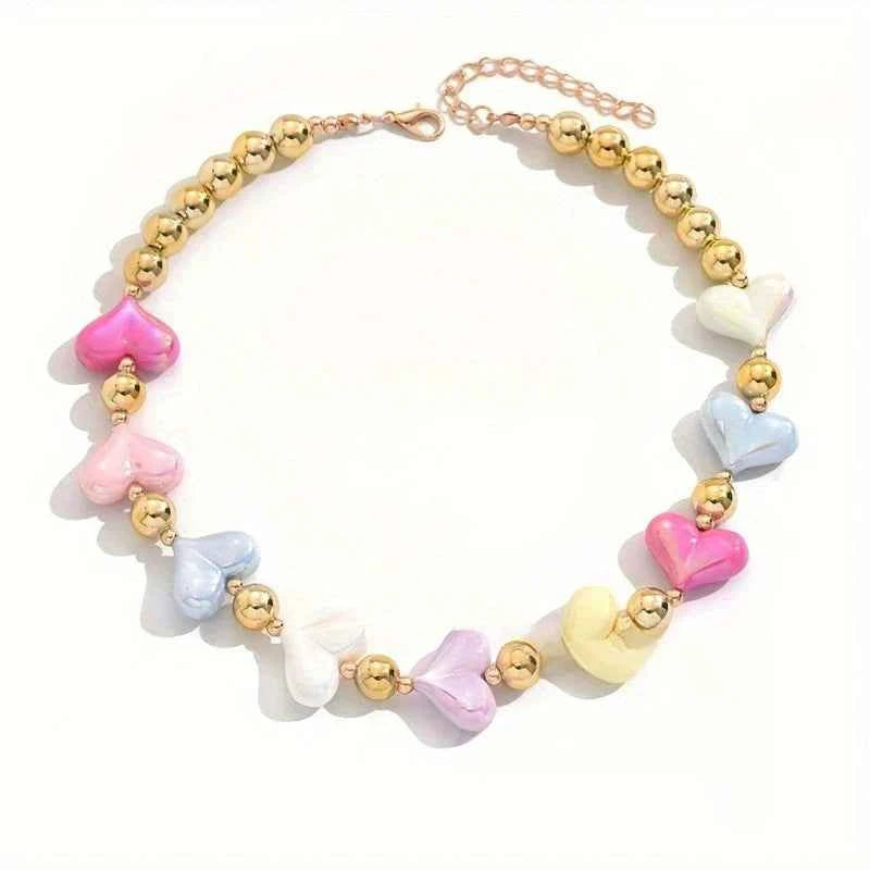 Trendy Ladies Colorful Heart Splicing Necklace