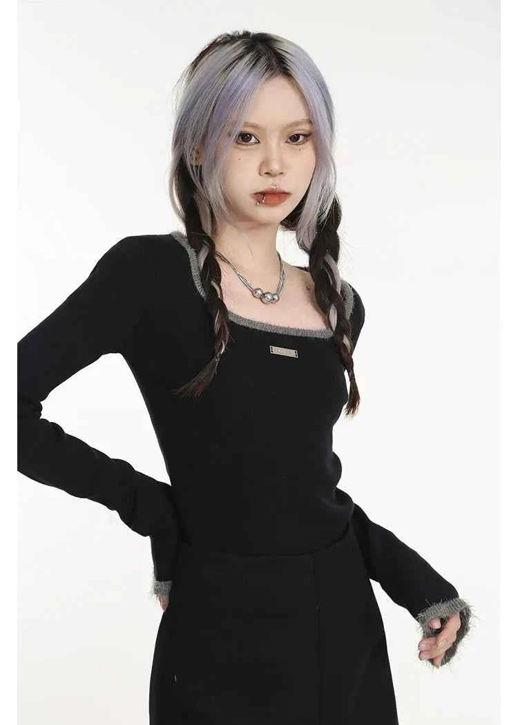 Sexy Black Sheath Knit Long T-Shirt