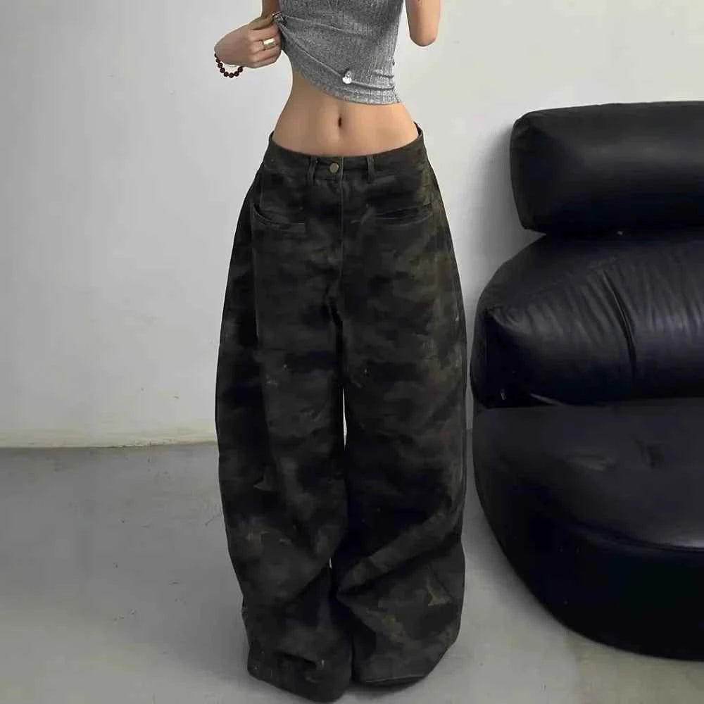 Retro American Style Camouflage Wide Leg Jeans