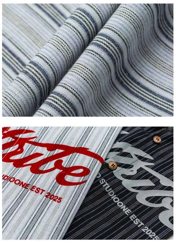 Effortless Y2K Stripe Letter Print Long Sleeve Shirt
