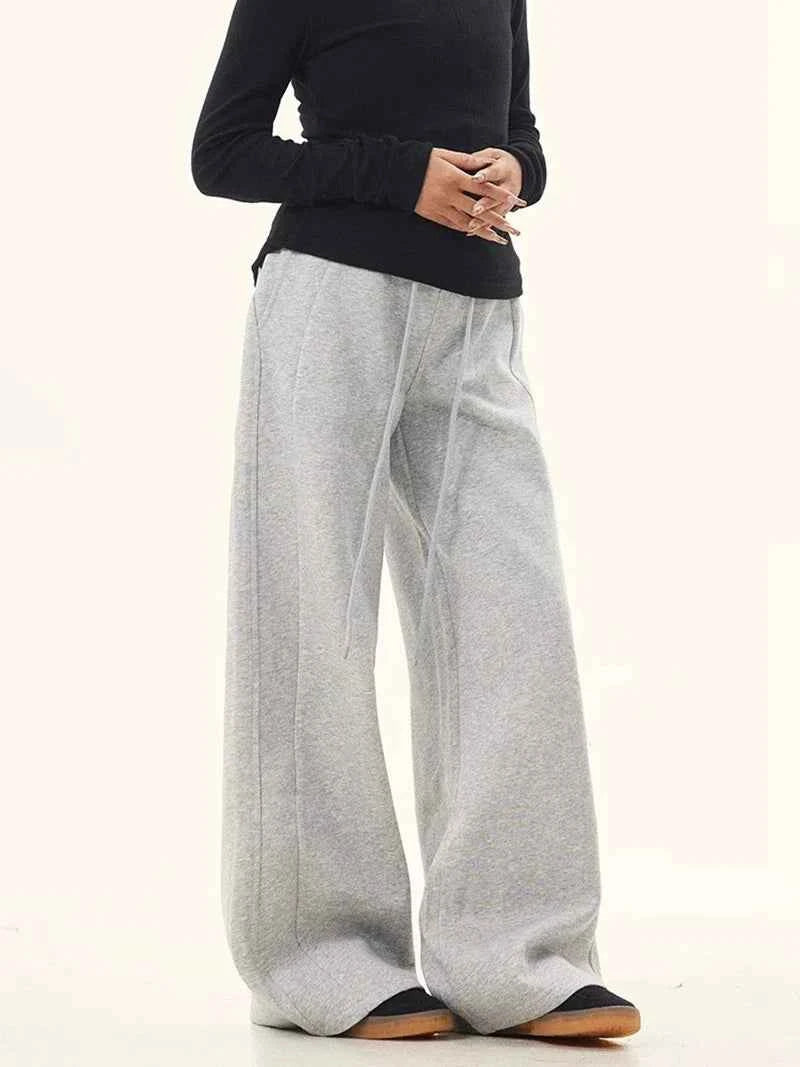 Gray Baggy Drawstring Casual Sweatpants