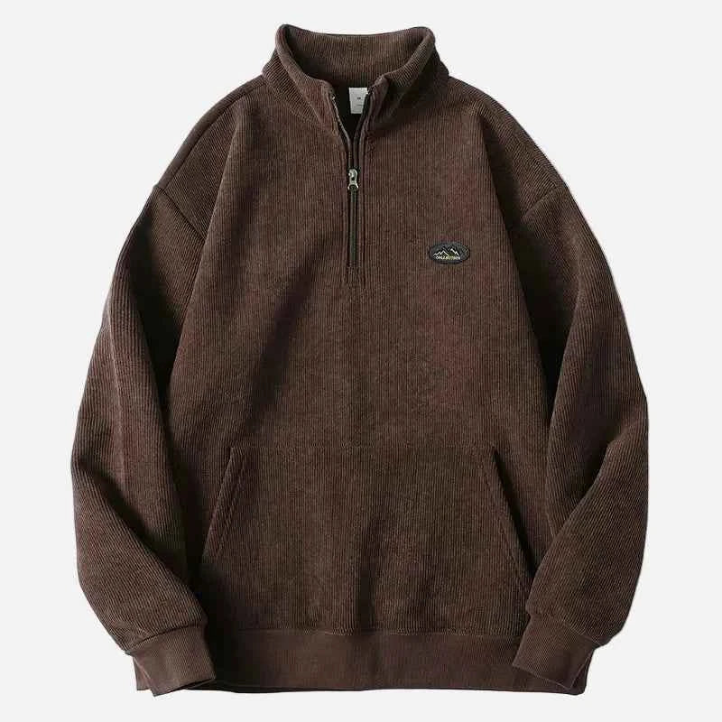 Japanese Streetwear Corduroy Half Zip Sweatshirt
