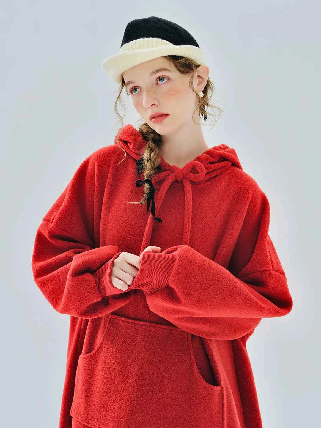 Cozy Red Warmth Long Sleeve Fleece Hoodie