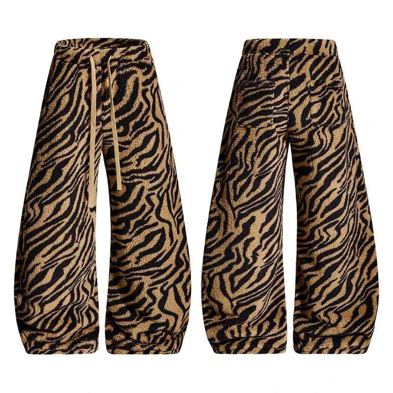 Breathable Leopard Print Drawstring Fleece Sweatpants