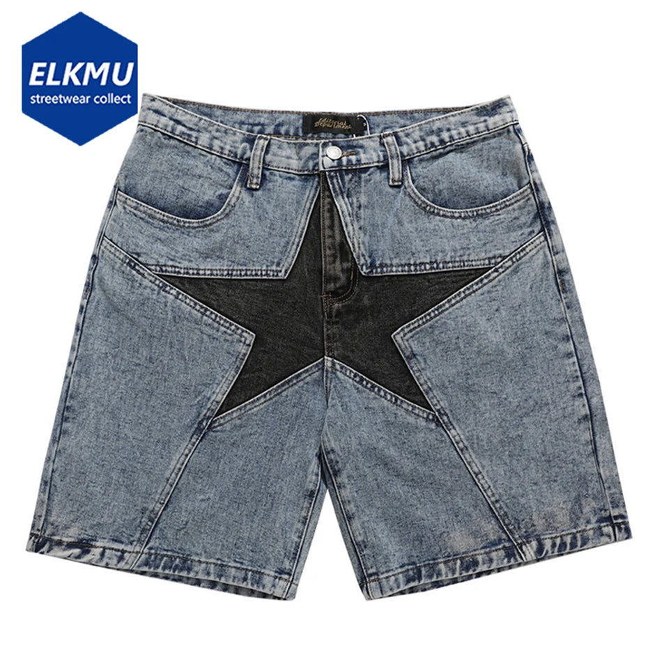 Streetwear Patchwork Oversized Denim Shorts