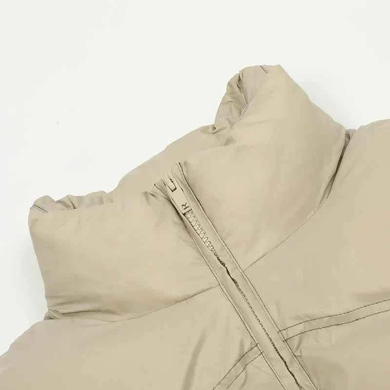 Metal Logo Stand Collar Down Bomber Jacket