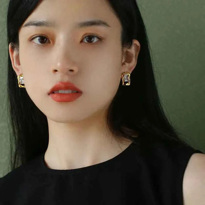 Vintage Geometric Irregular Rectangular Zircon Earring