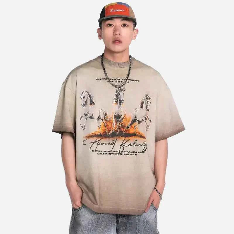 Streetwear Horse Graphic Tie Dye T-Shirt