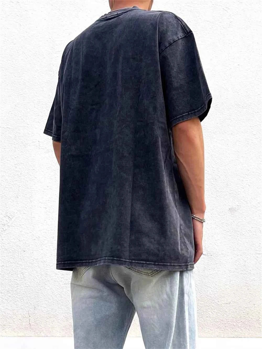Distressed Washed Portrait Print Short Sleeve T-Shirt