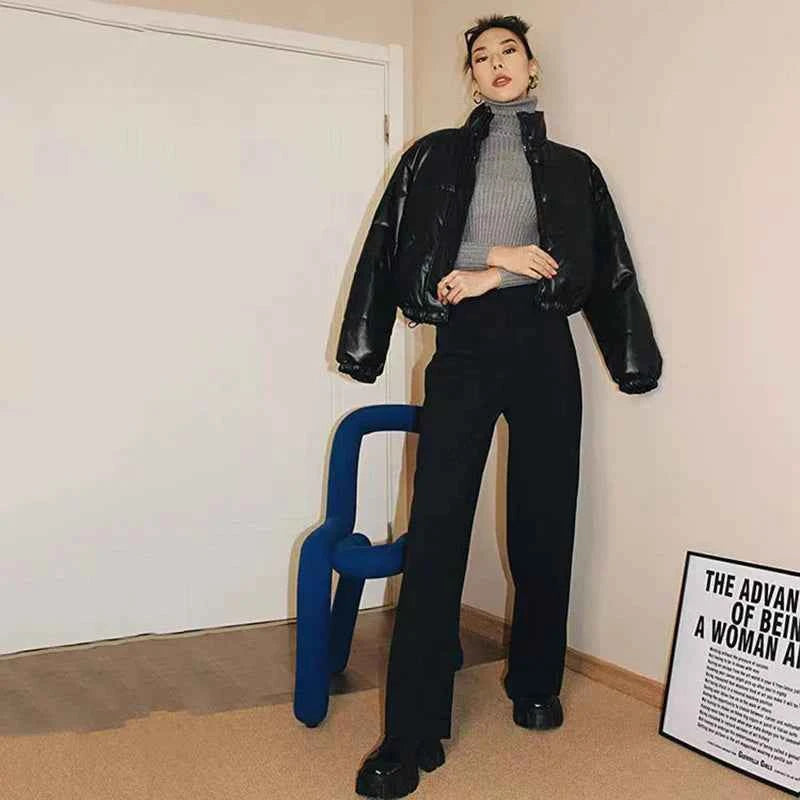 Women Stylish Black PU Winter Leather Jacket