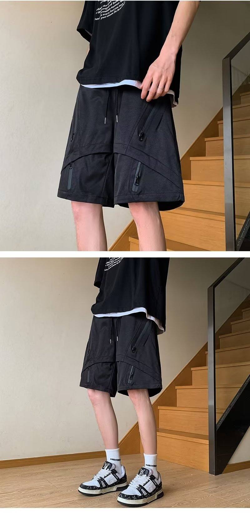 Multi Zipper Style Elastic Waist Shorts
