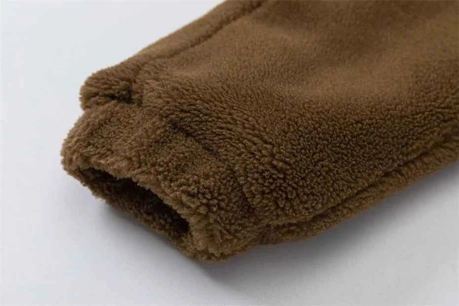 Breathable Cozy Plush Fleece Color Block Furry Jacket