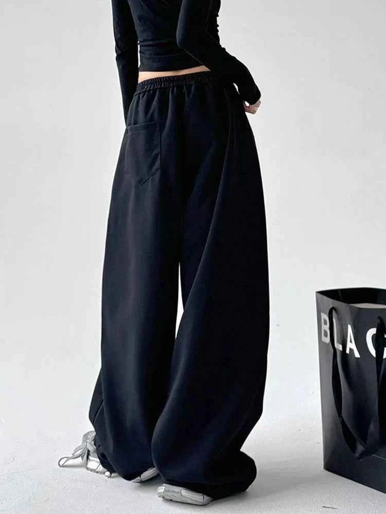 Women Cool Vintage Loose Gray High Waist Sweatpants