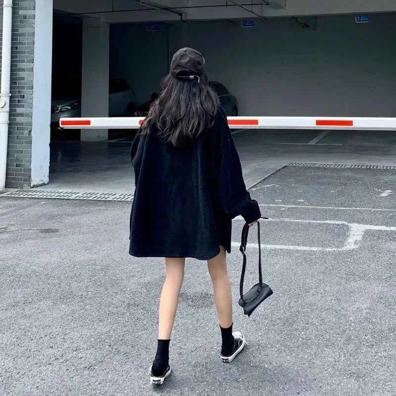 Women Black Corduroy Loose Fit Jacket