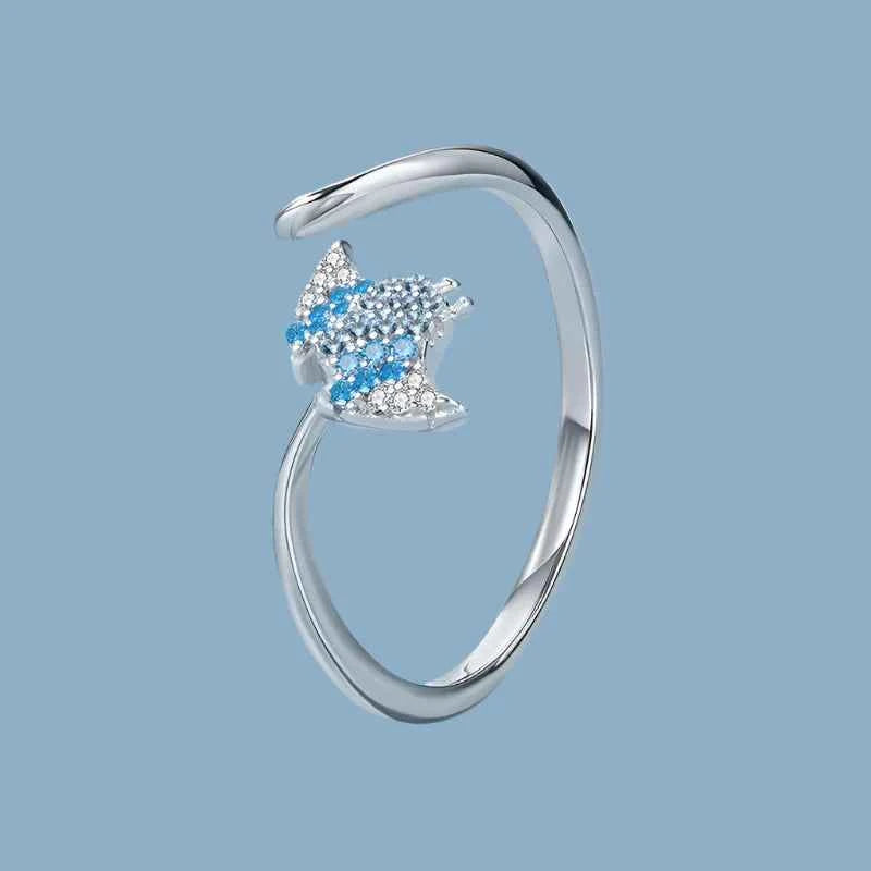 Women Cute Sterling Silver Manta Fish Ring