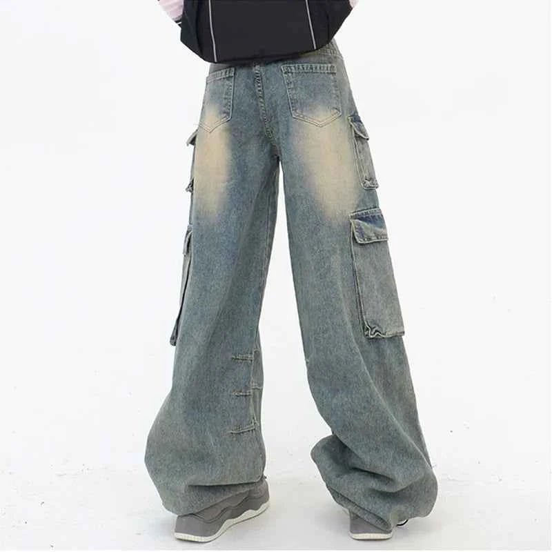 Women Cute Trendy High Waist Wide Leg Blue Jeans