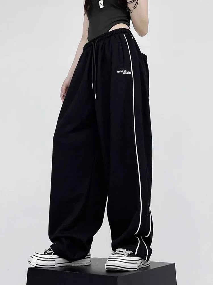 Women Vintage Retro Striped Letter Print Sweatpants