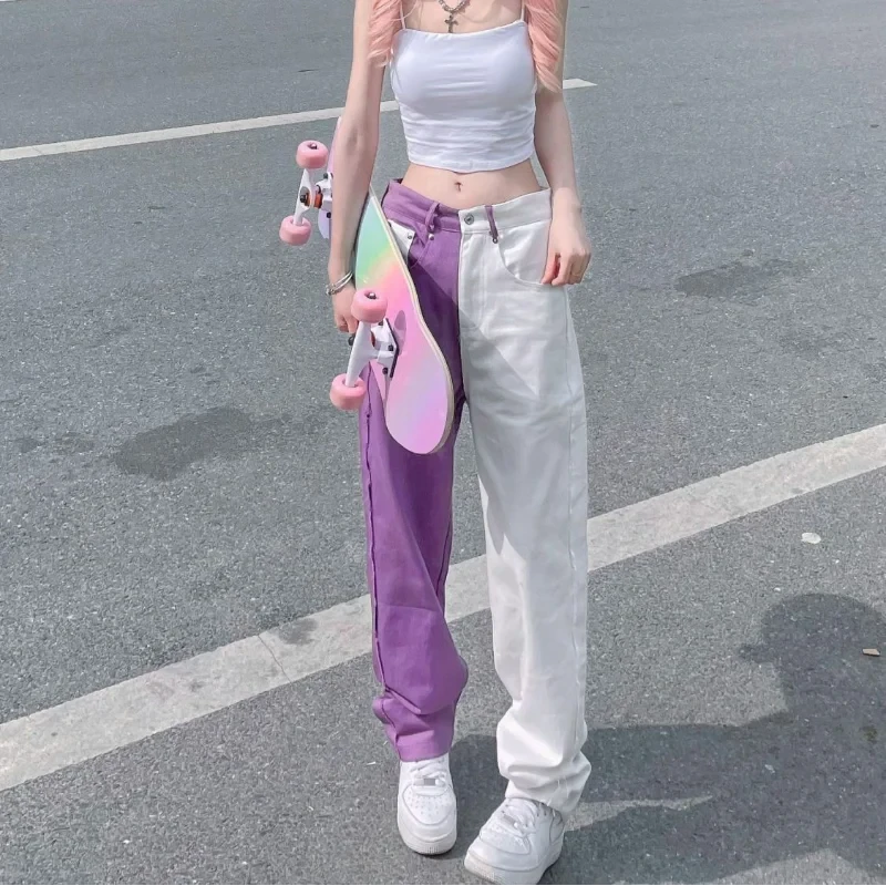 Modern Irregular Purple Patchwork Jeans