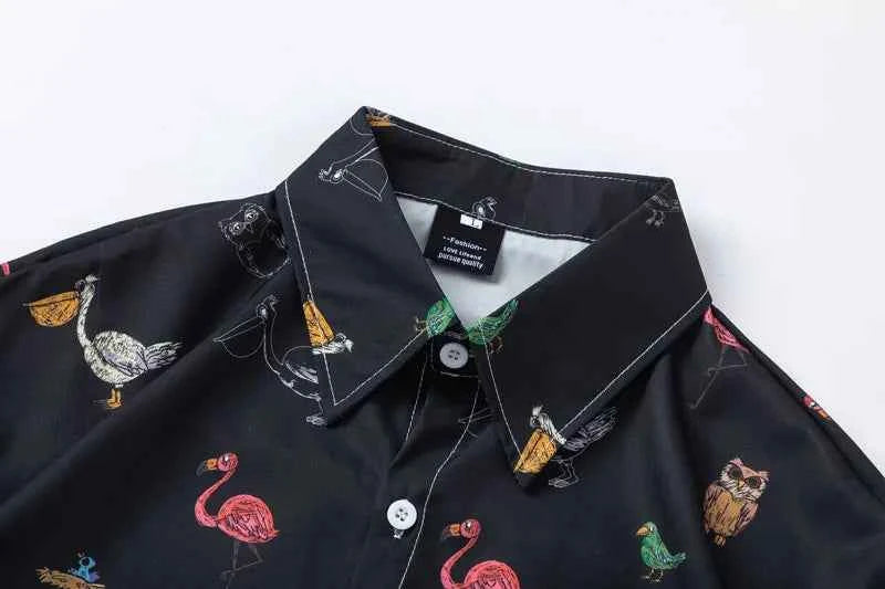 High-Quality Tropical Birds Graphic Short Sleeve Shirt