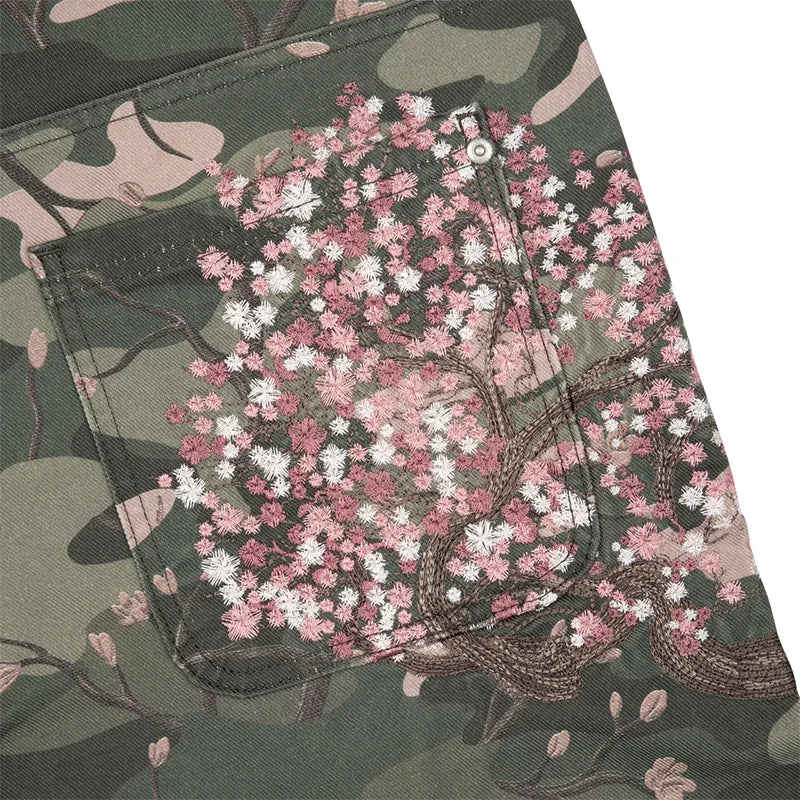 LUW Cherry Blossom Embroidery Camouflage Pattern Streetwear Jeans