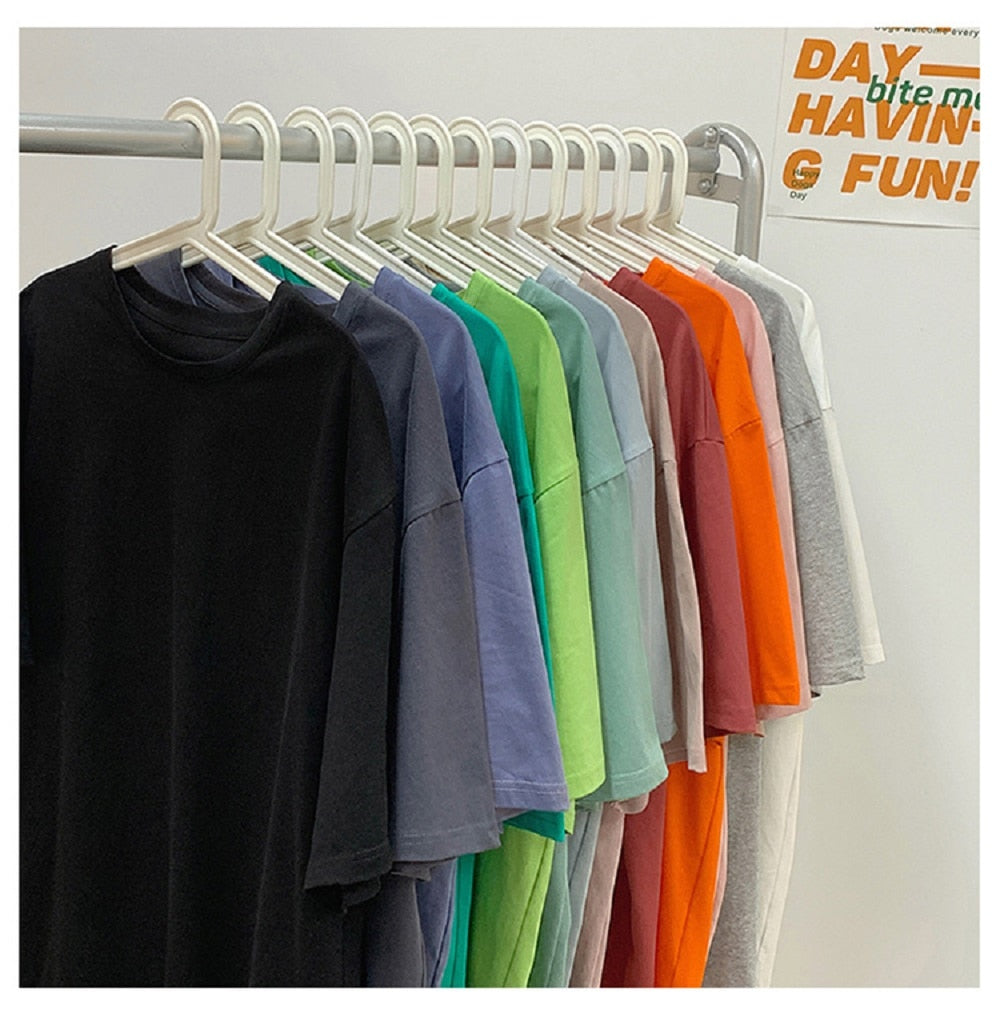 Loose Round Neck Plain T-Shirt