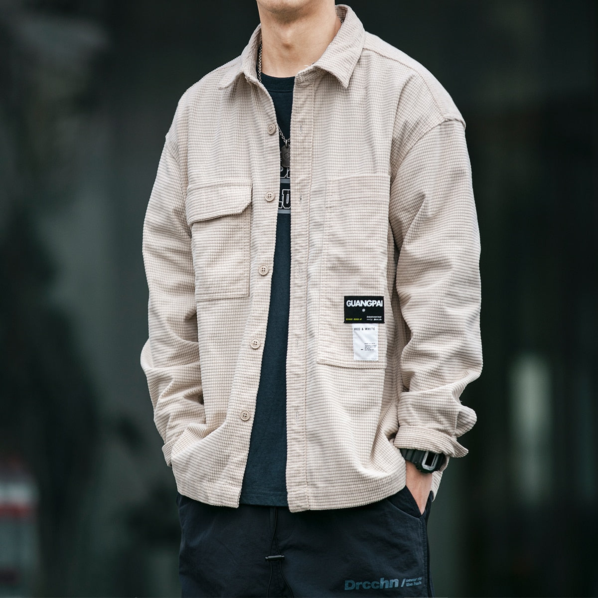 Corduroy Waffle Plaid Semi Collar Overshirt