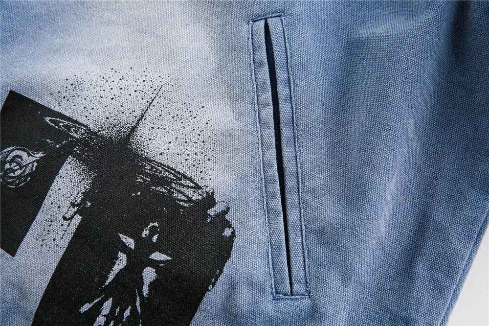 Trendy Streetwear Blue Distressed Denim Jacket