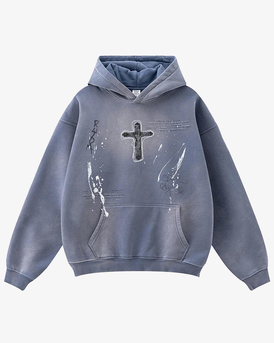 Crucifix Cross Graphic Pullover Hoodie