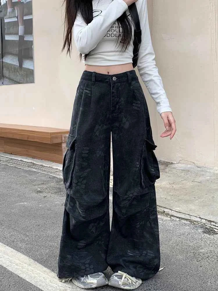 Y2K Black Cyber Cargo Jeans Jeans