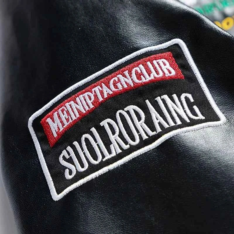 Stylish Embroidery Motorcycle PU Leather Jacket