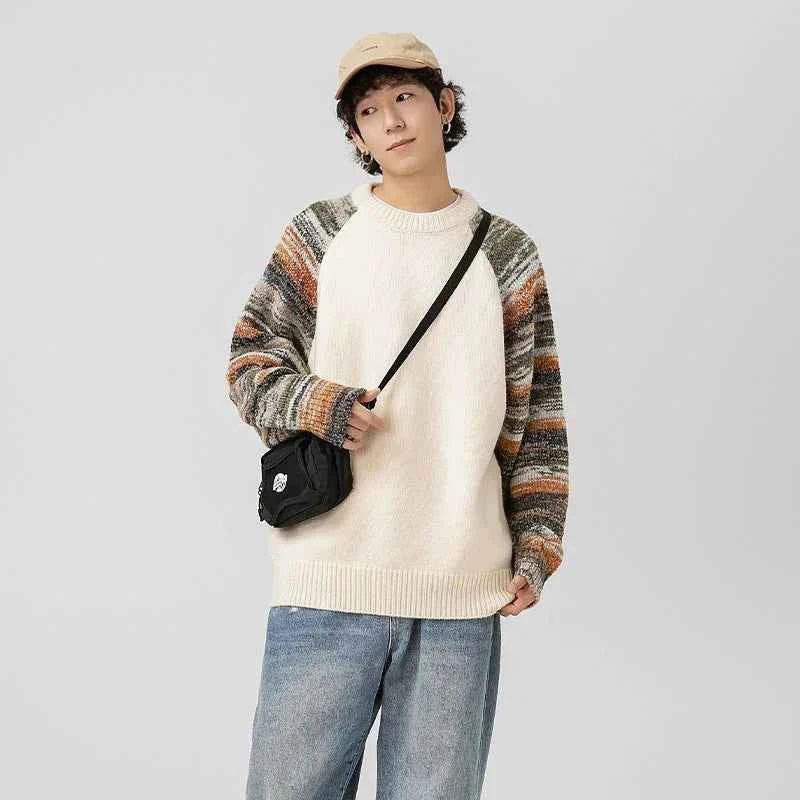 Panelled Crewneck Hip Hop Knit Sweater