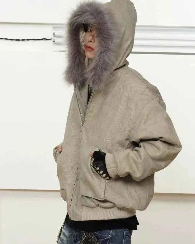 Effortless With Large Pockets Fur Hooded Jacket