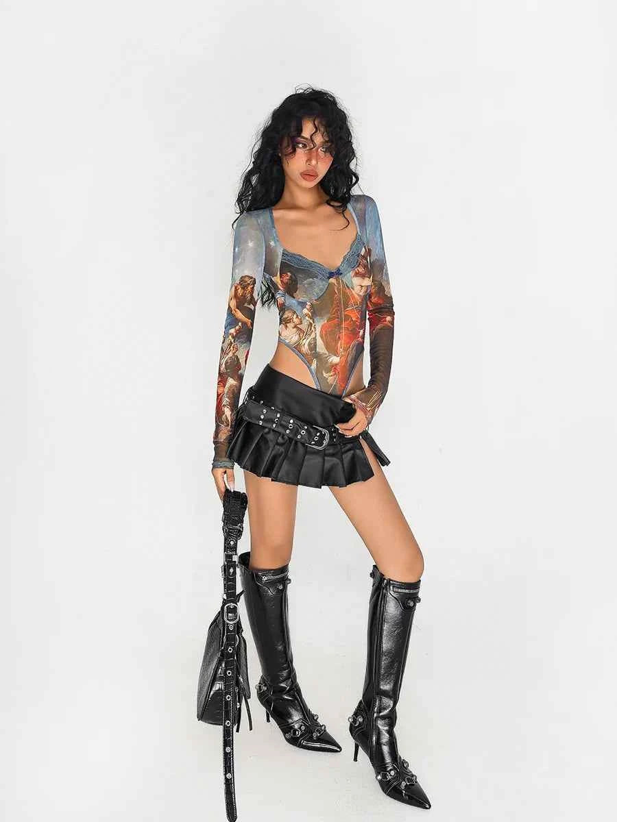 Geometric Printed Slimfit Long Sleeve T-Shirt