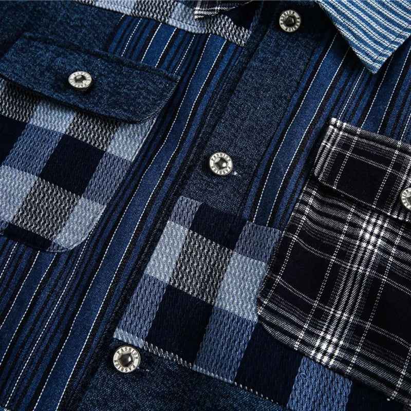 Versatile Retro Blue Casual Patchwork Denim Jacket