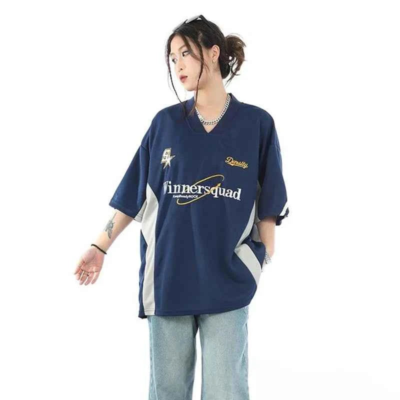 Oversize Embroidered American Style Letter T-Shirt
