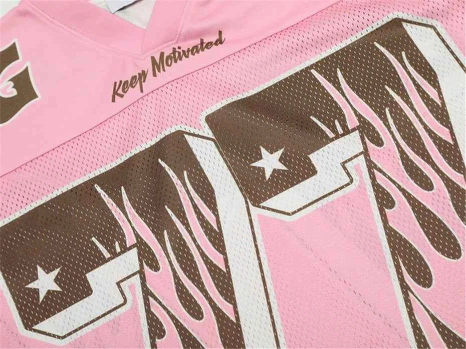 Pink Y2K Mesh Oversized Flame Sports T-Shirt