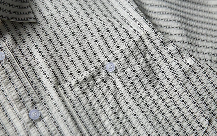 Casual Striped Seersucker Long Sleeve Shirt