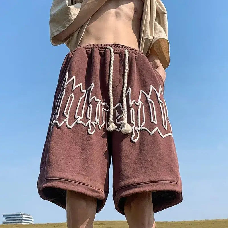 Drawstring Letter Printing Casual Loose Shorts
