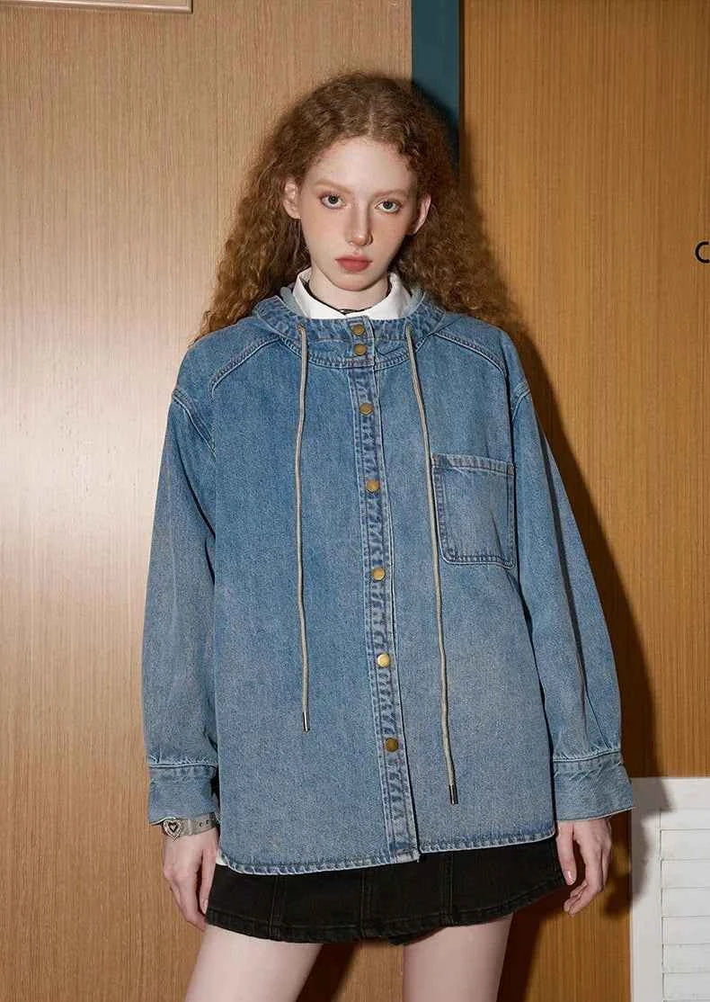 Stylish Oversized Distressed Hooded Denim Jacket
