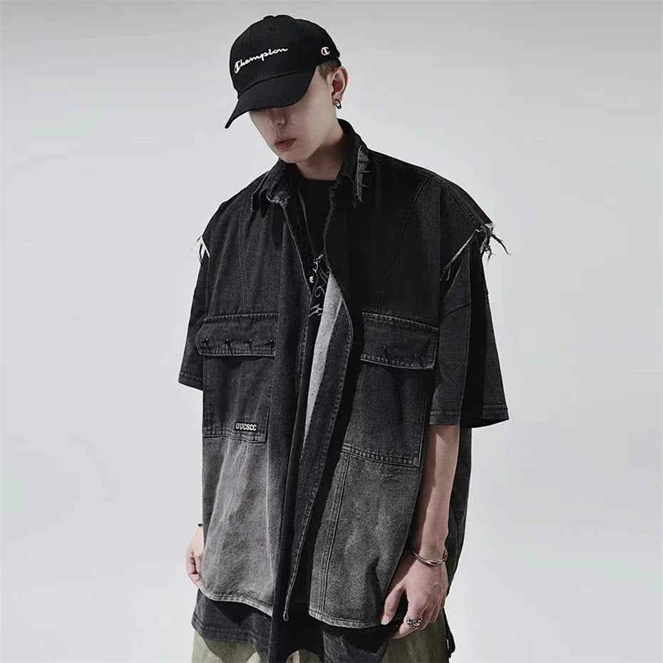 Rivet Design Gradient Sleeveless Denim Jacket