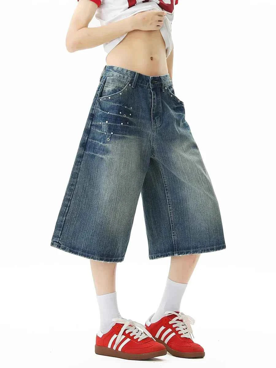Flexible Hip Hop Vintage Distressed Denim Jorts