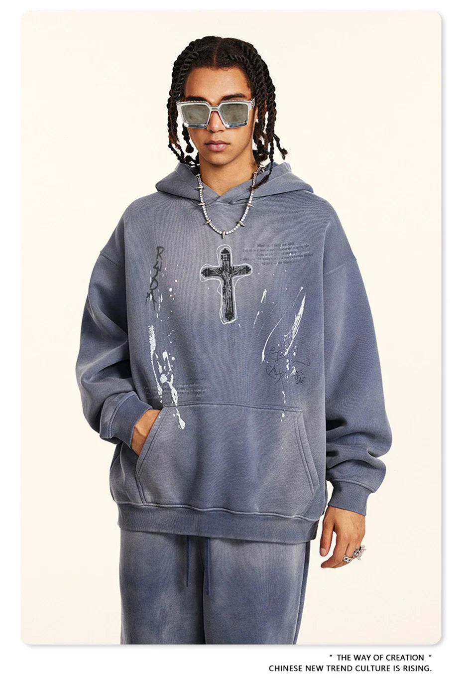Crucifix Cross Graphic Pullover Hoodie