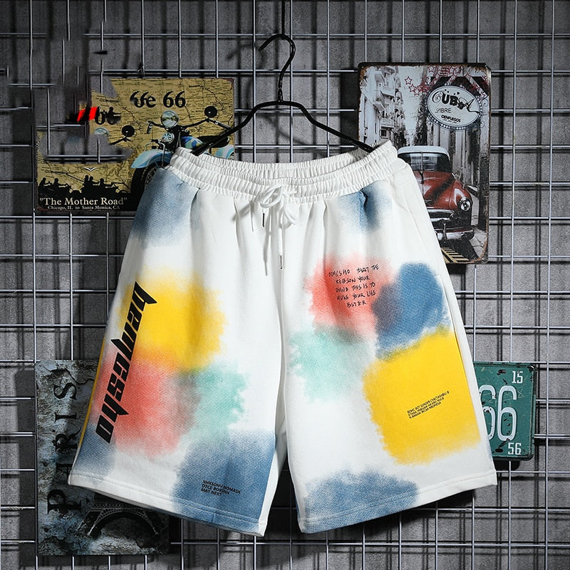 BEMCSHO Gym Workout Grunge Splatter Shorts