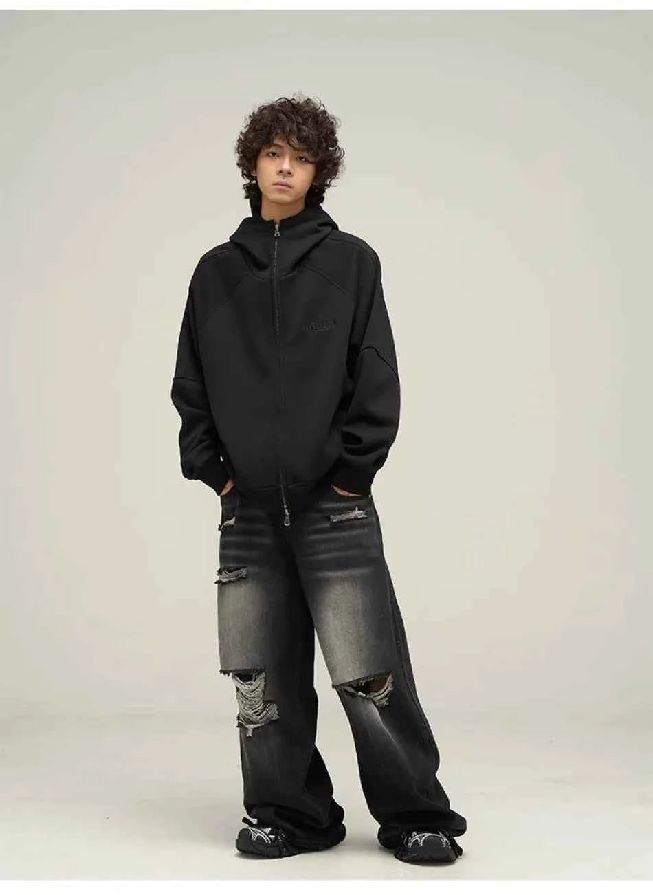 Punk Oversized Letter Embroidered Stand Sweatshirt