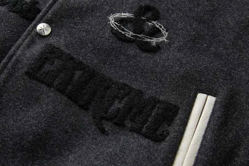 Embroidered Woolen Splice Hip Hop Varsity Jacket