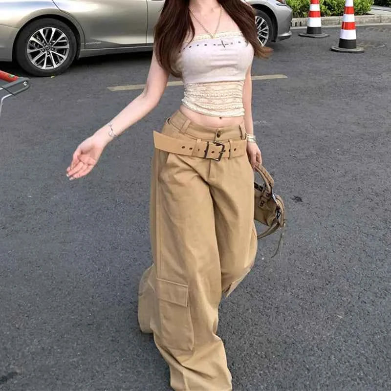 Elevated High Waisted Belted Cargo Pants