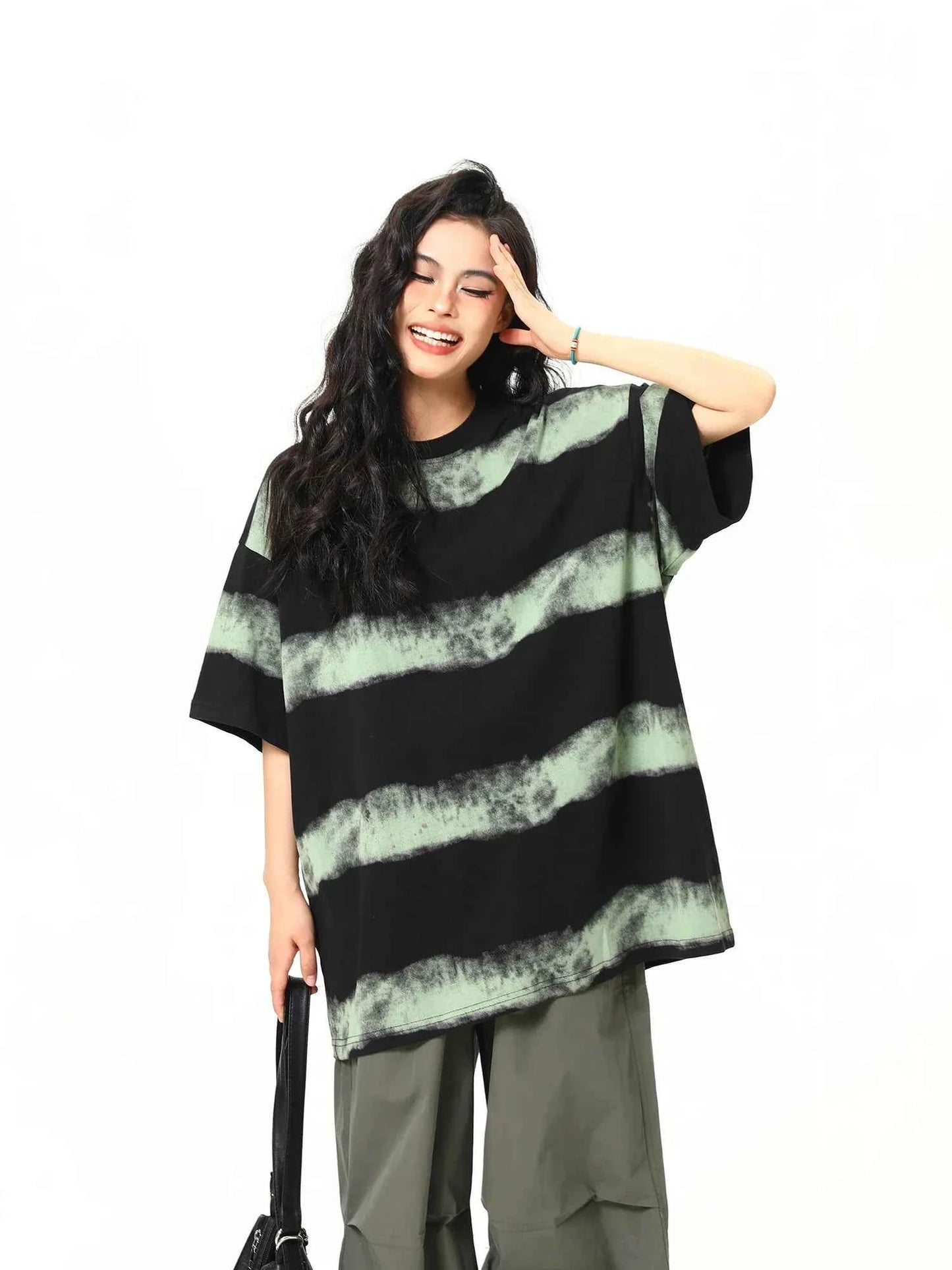 Streetwear Striped Retro Inkjet T-Shirt