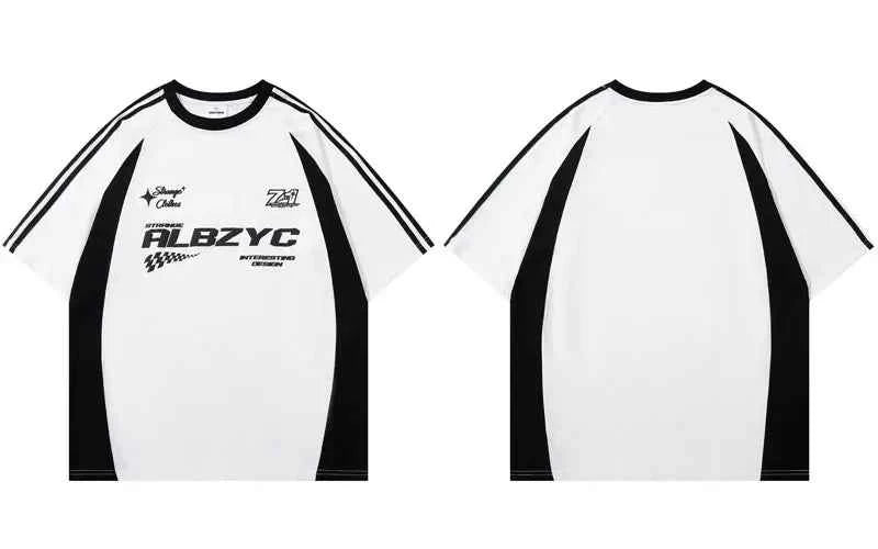 Y2K Graphic Patchwork Racing Cotton T-Shirt