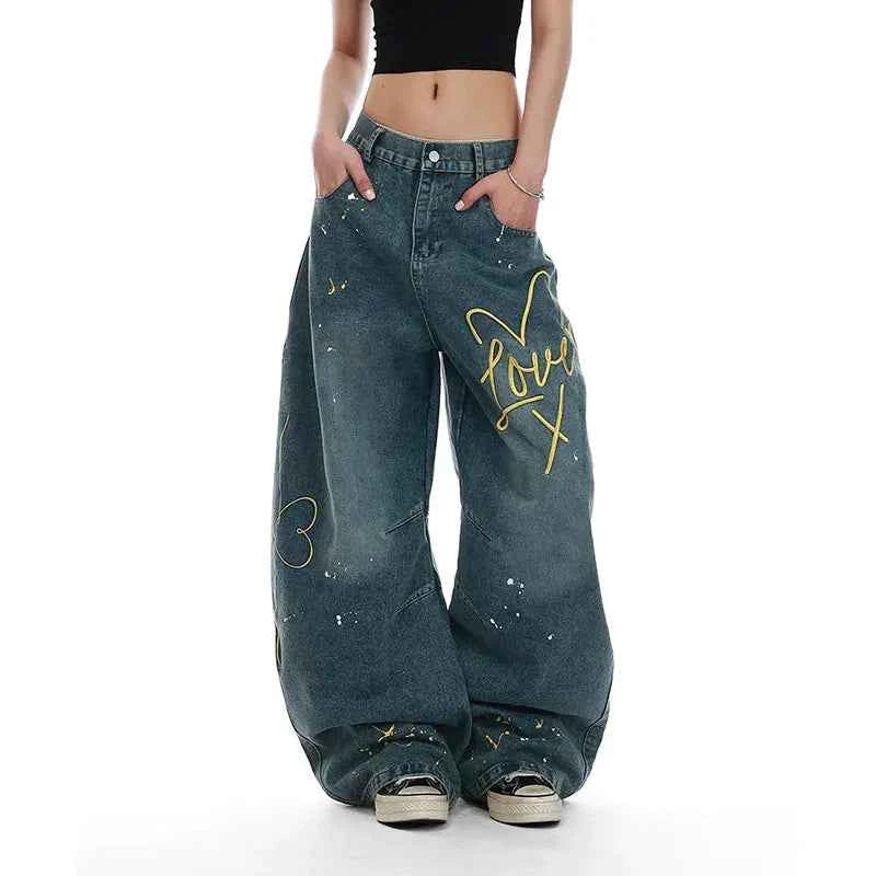 Y2K Women Streetwear Vintage Oversize Blue Denim Jeans